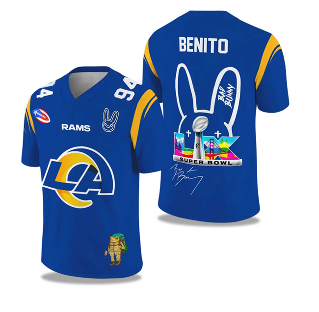 Men's Los Angeles Rams Blue 2025/2026 Bowl LX Print Jersey